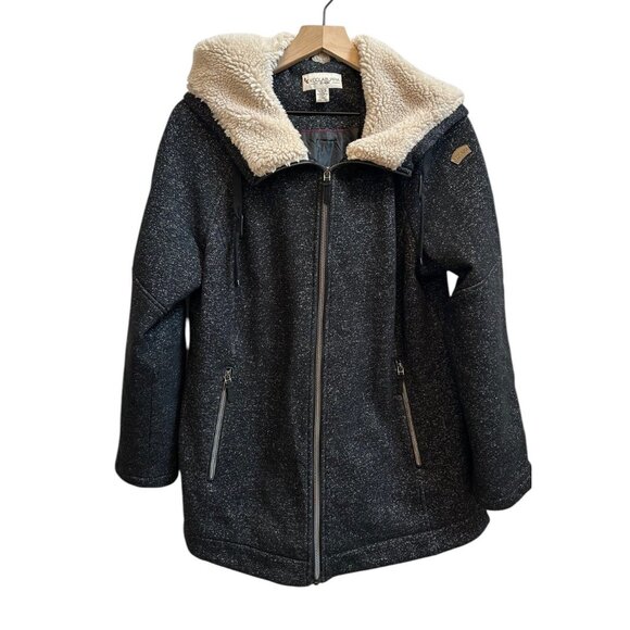 Koolaburra Ugg Hooded Fleece Jacket Sherpa Lined Black Marled Full Zip Sz Large - Picture 1 of 7